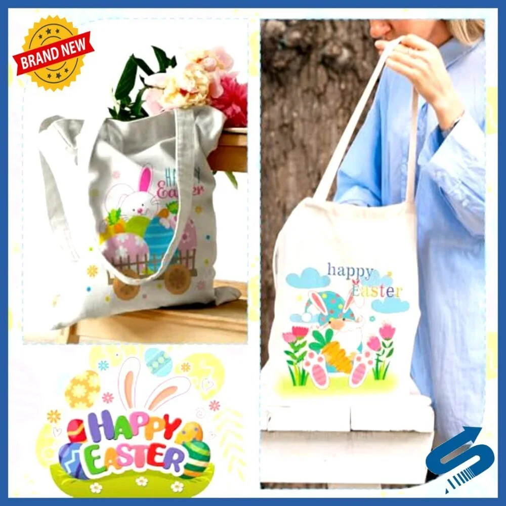 Reusable Canvas Tote Bags Easter Party Favors Spring Gift Bags Set